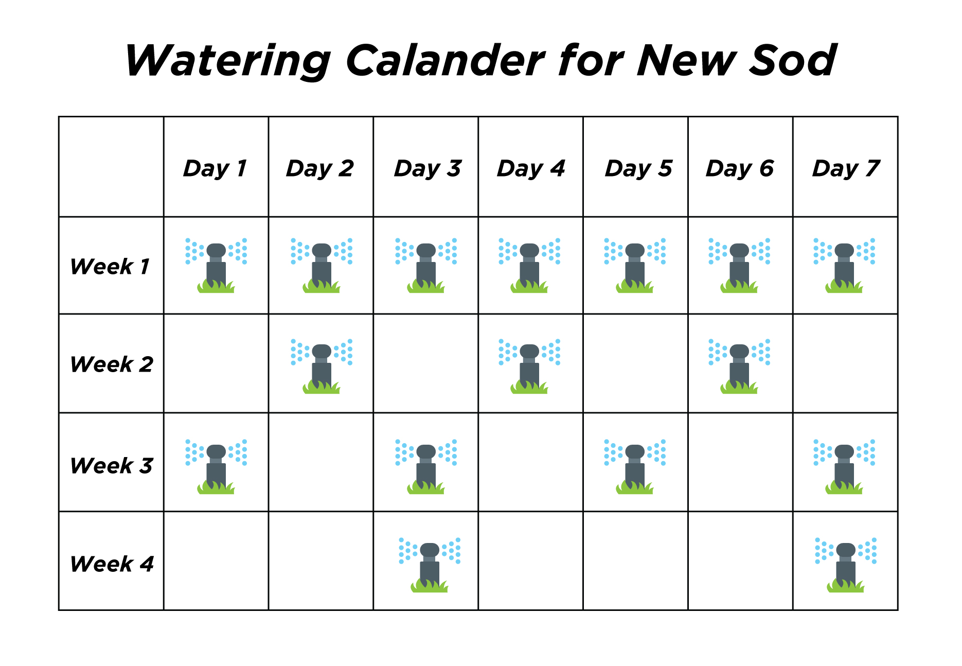 watering calander for new sod