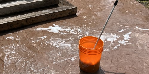 washing release powder off the stamped concrete